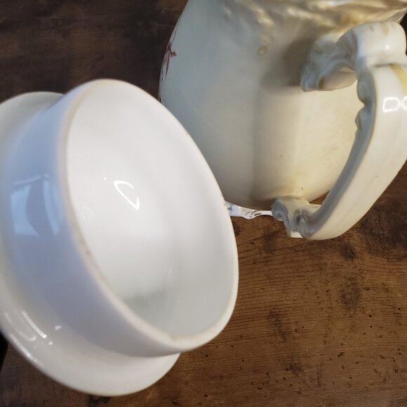 Antique Limoges France Cream Chocolate Pitcher Pot Handpainted Floral Botanical - Picture 10 of 12